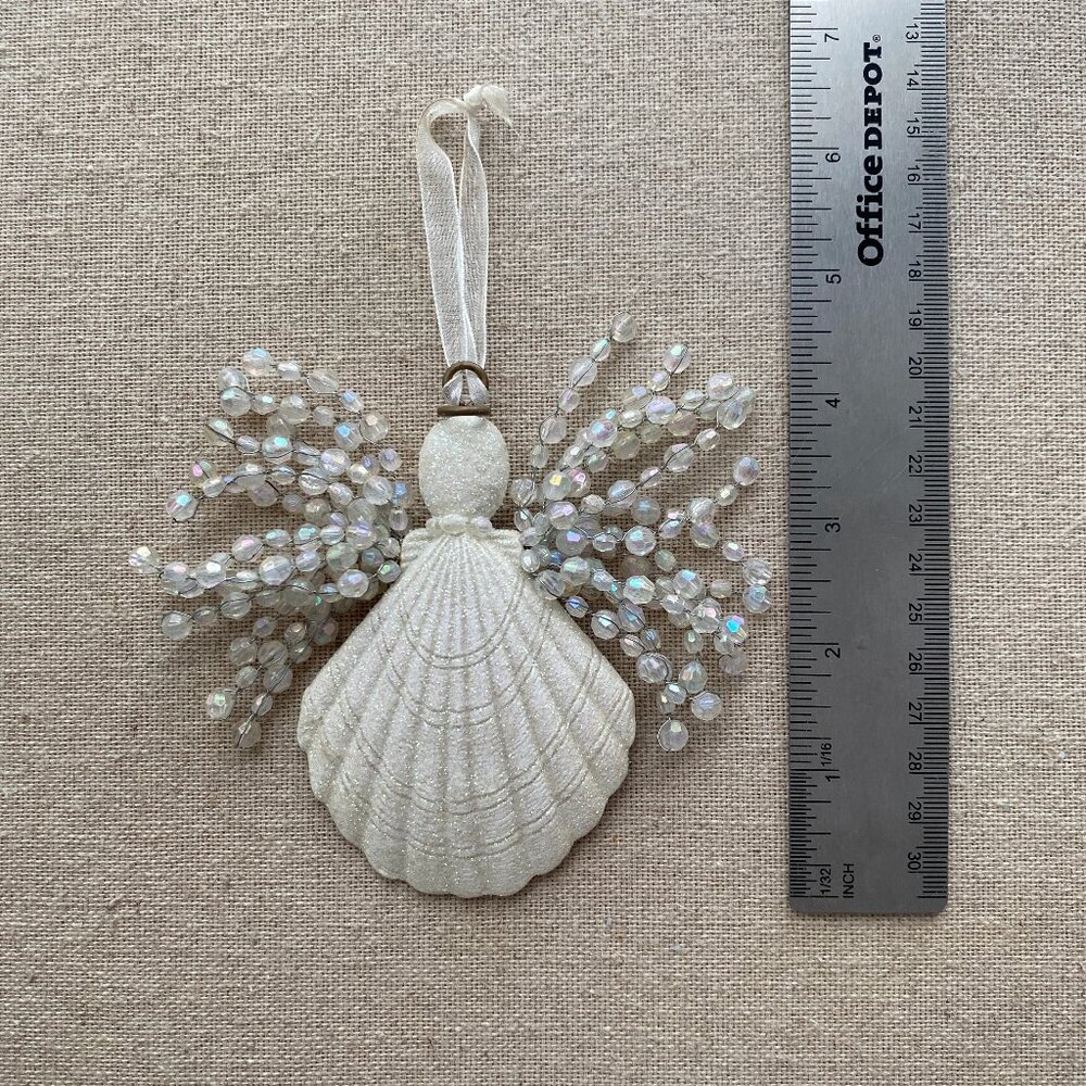 2 for $20 Angel Ornaments – 1 Carved Wood + 1 Sparkly Shell with Beaded Wings - Picture 11 of 14